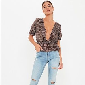 Brown spotted peplum blouse